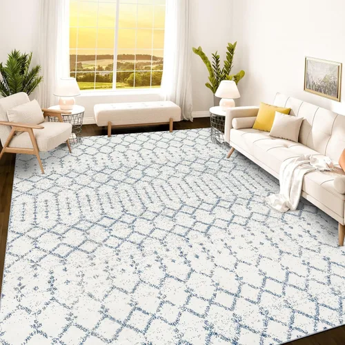 Vista 330 de Istana Alfombra larga antideslizante de 2.5 x 8 para el hogar, para pasillo y cocina, lavable, sedosa y suave al tacto, elegante, color azul y marfil