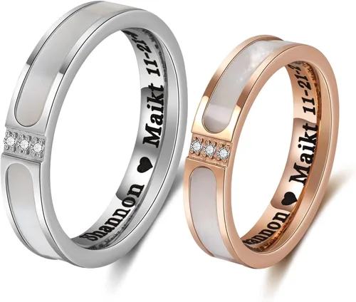 Vista 18 de OPALSTOCK - Juego de anillos de compromiso personalizados para parejas con corazón a juego para él y para ella multicolor/fantasía (Adjustable)
