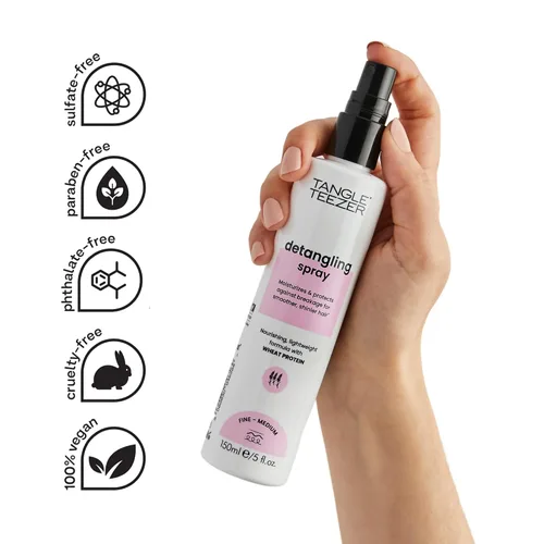 Vista 5 de Tangle Teezer Spray desenredante para cabello fino y medio, hidrata, nutre, fortalece, fabricado con proteína de trigo, vegano y libre de crueldad