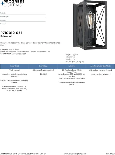 Vista 11 de Progress Lighting Briarwood - Aplique de pared, roble negro
