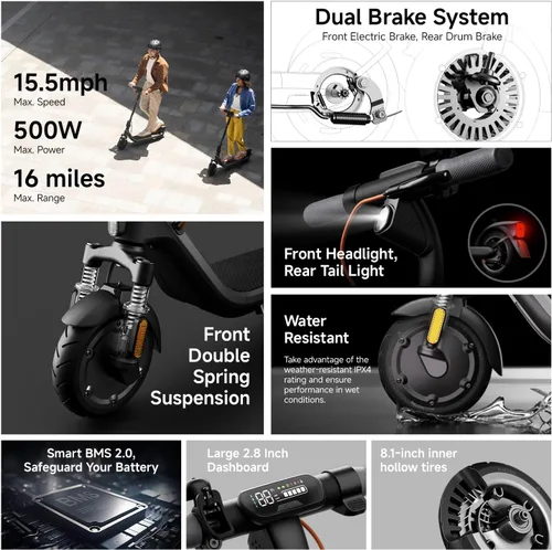 Vista 2 de Segway Ninebot E2 Plus II/E2 Pro/E3 Pro Electric Scooter, 15.5–20 MPH, Long Range, Dual Elastomer Suspension (E3 Pro only), Foldable Adult Scooter