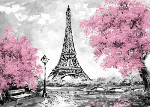 Vista 5 de Telones de fondo de la Torre Eiffel de París de 9 x 6 pies para fotografía, flores rosas, árboles, amantes de la foto, accesorios de estudio de boda