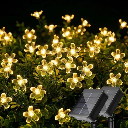 Vista 9 de ITICdecor - Tira de luces solares para exteriores con flores, impermeables, 50 luces LED, decoraciones de luces de hadas para árbol de Navidad