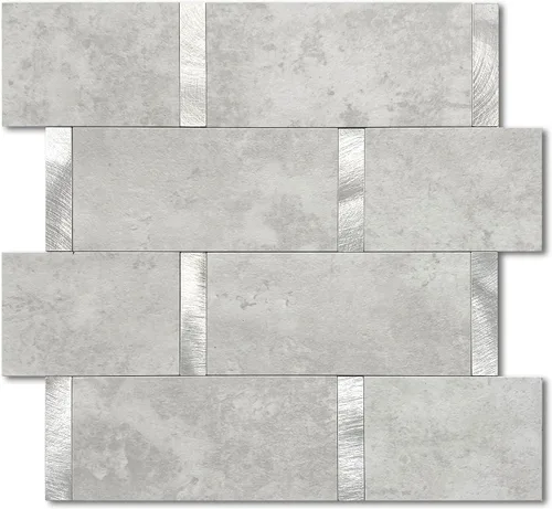 Vista 4 de Azulejos de Metro de Cocina Mate Peel and Stick Backsplash Azulejos Autoadhesivos para Pared de Baño Impermeables Paneles de Mosaico de Metal y Gris