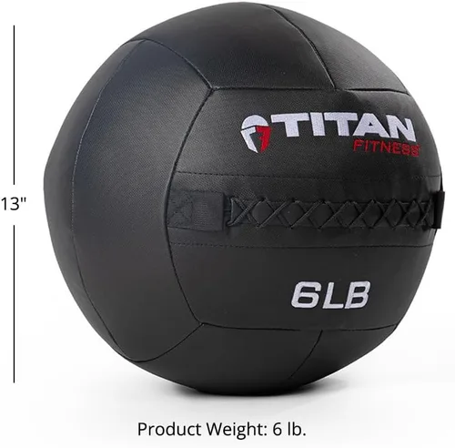 Vista 2 de Titan Fitness LB Soft Shell - Bola de pared medicinal con laminado de policompuesto y textura cruzada, agarre antideslizante para lanzar, fuerza