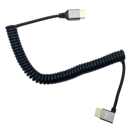Vista 3 de Seadream Cable HDMI en espiral en ángulo 4K, cable HDMI macho a macho, HDMI 2.0 18 Gbps convertidor de extensión de cable HDTV compatible con 3D