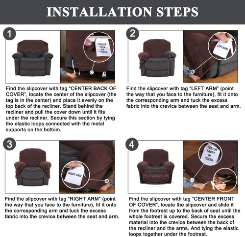 Vista 7 de Aedlcal Fundas para silla reclinable, 4 piezas, con bolsillo lateral, de terciopelo suave y elástico, para niños y mascotas, protector de muebles