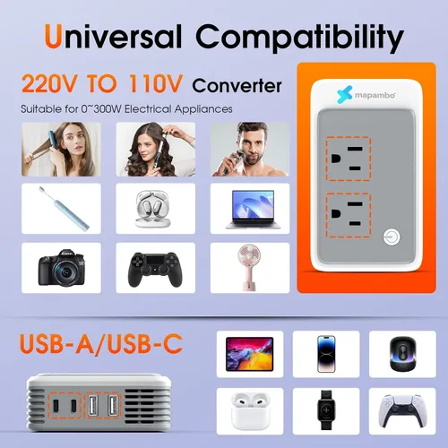 Vista 10 de Mapambo Convertidor de voltaje de 220 V a 110 V de EE. UU. a Europa para rizador y alisadores de cabello, convertidor de corriente para adaptador