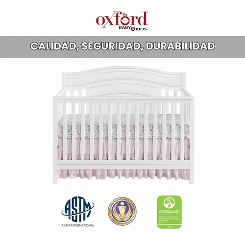 Vista 3 de Oxford Baby Briella, cuna convertible 4 en 1 para bebé en color blanco, con certificado GreenGuard Gold