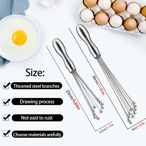 Vista 2 de Paquete de 2 batidores de bolas de acero inoxidable, excelente para huevos
