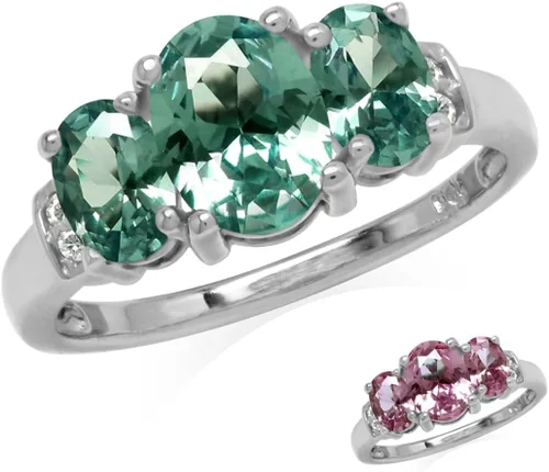 Vista 11 de Silvershake Anillo de Declaración Clásico de 3 Piedras de Forma Ovalada con Gemas de Piedra Natal de Plata Esterlina 925 Chapado en Oro Blanco o Oro