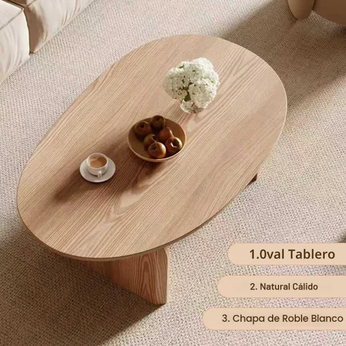 Vista 4 de Honyee - Mesa de centro moderna ovalada, pequeñas mesas de centro para la sala de estar - Parte superior de madera de roble con patas sólidas, mesa