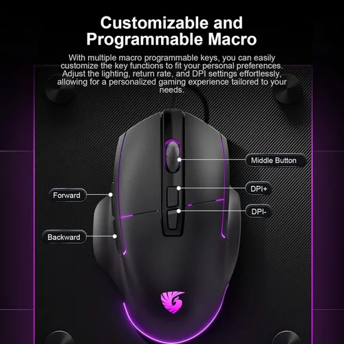 Vista 2 de Ratón para juegos con cable, mouse USB con cable para computadora con 7200 DPI, 7 botones programables para oficina en casa de negocios