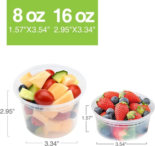 Vista 4 de Glotoch - Juego de 48 recipientes de plástico para almacenamiento de alimentos y bebidas de 8 onzas, 16 onzas y 32 onzas con tapas, aptos