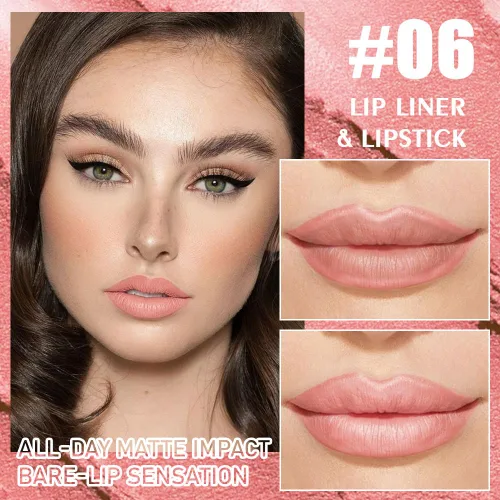 Vista 2 de Juego combinado de delineador de labios mate y lápiz labial 2 en 1, kit de labios con delineador de labios, manchas de labios, resistente al agua, a