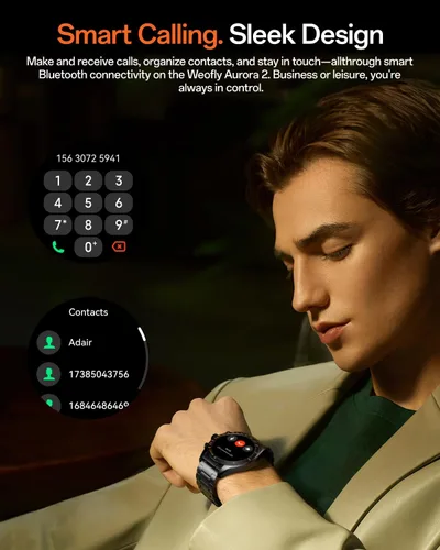 Vista 4 de Aurora 2 - Reloj inteligente para hombre, responder/hacer llamadas, pantalla AMOLED HD de 1.32 pulgadas, reloj inteligente de 350 mAh, monitor