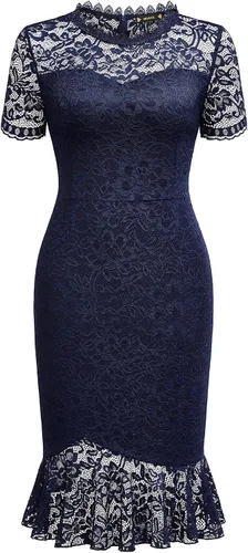 Vista 5 de Miusol Vestido formal de manga corta con encaje floral retro para mujer