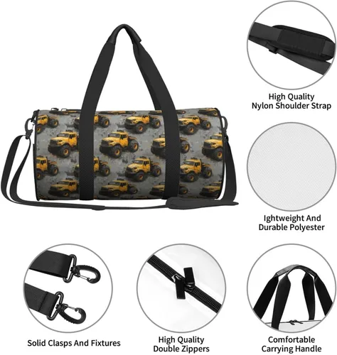Vista 4 de Large Duffle Bag for Travel - Yellow Truck Retro Print Gym Bag for Women Men, Travel Foldable Bags for Women Men with Zippered Multiple Pockets