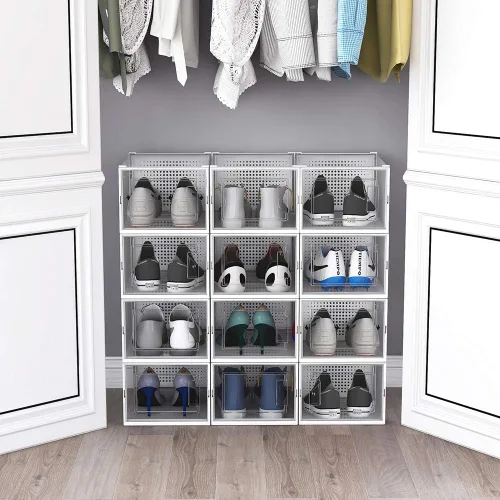 Vista 5 de Clik - sistema de caja de zapatos entrelazada y apilable. Medium transparente/blanco