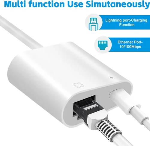 Vista 2 de Adaptador Lightning a Ethernet, 2 en 1 Lightning a red LAN RJ45 y puerto de carga, Plug and Play, compatible con iPhone/iPad/iPod, admite red