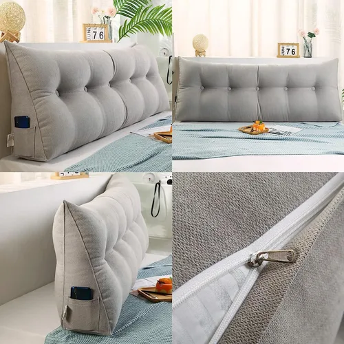 Vista 5 de Cojín de cama de lectura Queen – Almohada triangular de cuña para cabecero, soporte de posicionamiento trasero, relleno extra y funda extraíble
