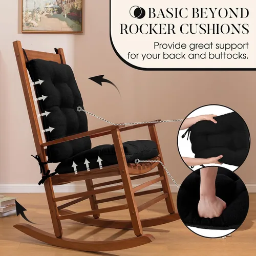 Vista 4 de Basic Beyond Juego de 3 cojines para mecedoras de porche para mecedoras de madera para exteriores con acolchado grueso, cojín de respaldo con lazos