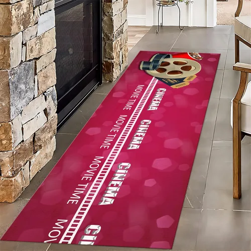 Vista 11 de Alfombra retro de cine en casa, 1.3 x 7 pies, patrón clásico de tablilla negra y carrete de película, alfombra decorativa antideslizante para sala