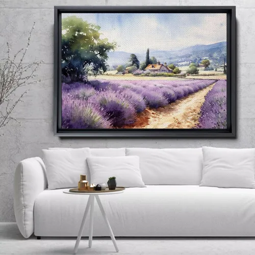 Vista 2 de Fields of Lavender, Watercolor Provence Landscape and Lavender Field - Watercolor Painting of Serene Beauty