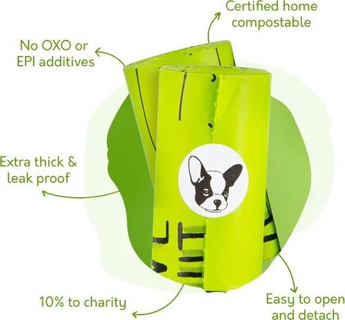 Vista 2 de Certified Home - Bolsas compostables para excrementos de perro con asas, 120 bolsas (10 rollos) NF T51-800, ASTM D6400 and EN 13432 certified