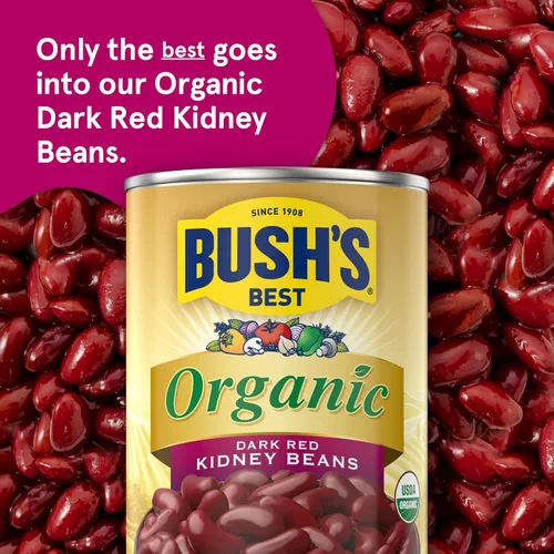 Vista 4 de BUSH'S BEST Frijoles de riñón de color rojo oscuro orgánico enlatados de 15 onzas, fuente de proteína y fibra a base de plantas, bajos en grasa, sin
