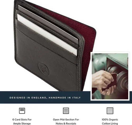 Vista 3 de Maxwell Scott - Funda de piel de lujo para hombre, delgada, compacta, para tarjetas de crédito, hecha a mano con piel italiana de grano completo
