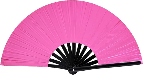 Vista 6 de Gionforsy 1pcs Rave Hand Fan Bamboo Holding Hand Fan Ventilador grande plegable con tela de color brillante ventilador plegable para festival (negro)