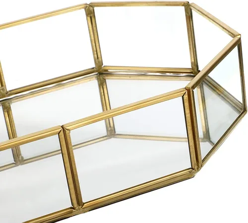 Vista 4 de Hipiwe Mirror Glass Vanity Tray - Gold Ornate Makeup Organizer Perfume Tray