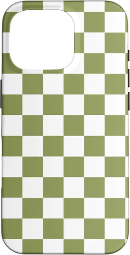 Vista 20 de Funda para iPhone 17 con diseño de cuadros verde oliva estético retro