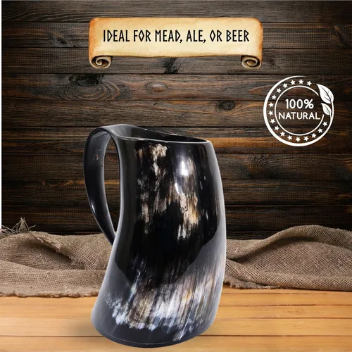 Vista 2 de Viking Craft's Taza de cuerno para beber jarra hecha a mano y acabado natural