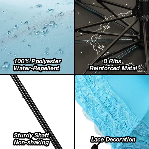Vista 6 de WANLIAN Paraguas plegable a prueba de rayos ultravioleta de encaje princesa Cúpula Anti-uv Parasol Decoraciones de boda Accesorios para sesión