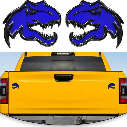 Vista 4 de Un par de pegatinas de metal de dinosaurio para Dodge RAM TRX 1500 2500 3500 Charger Challenger (azul)