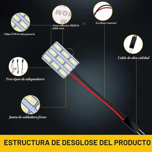 Vista 3 de YM E-Bright Paquete de 6 luces LED 5730 9SMD de color blanco frío, luz interior de lectura automática para automóvil, luz interior de 12 V CC