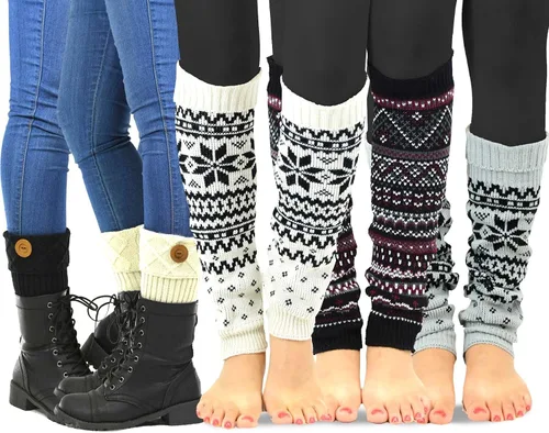 Vista 9 de TeeHee - Calentadores de pierna hasta la rodilla, extra largos hasta el muslo, puños para botas para mujer, multipares de regalo para ella 3 pares