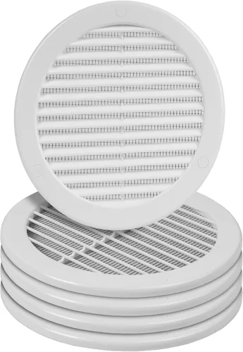 Vista 10 de Paquete de 10 cubiertas redondas de ventilación de aire de 4 pulgadas – Deflector de ventilación de aire Soffit de plástico blanco con malla