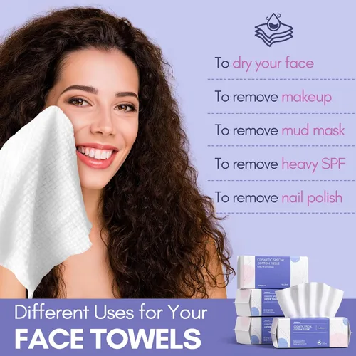 Vista 3 de PoeticEHome Toalla facial desechable Gruesa y absorbente Tejido facial limpio biodegradable Toallitas secas de algodón para limpieza facial