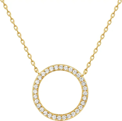 Vista 17 de PAVOI 14K Gold Plated Circle CZ Solitaire Necklace Elegant Bezel Pendant Dainty Cubic Zirconia Halo Choker Necklaces for Women