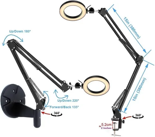 Vista 2 de Kit de luz de anillo de escritorio y pared, anillo de luz USB de 6 pulgadas con soporte de montaje para YouTube, tareas, manualidades, arquitecto