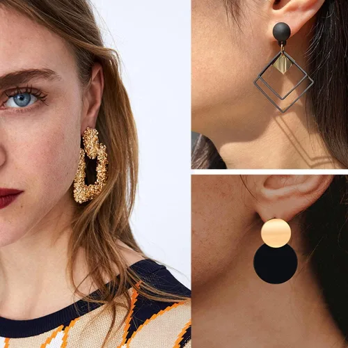 Vista 6 de Juego de 12 pares de aretes colgantes para adultos, elegantes aretes geométricos dorados, aretes de gota para fiesta de cumpleaños, regalos