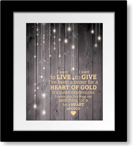 Vista 7 de Heart of Gold Song - Lyric Inspired Artwork Print Music Room Wall Decor (10"L x 8"W, Print - Unframed)