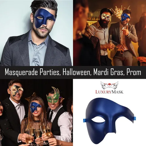 Vista 4 de Masquerade Mask For Men Phantom Of The Opera Mask Prom Mardi Gras Haloween Venetian Half Face Mask