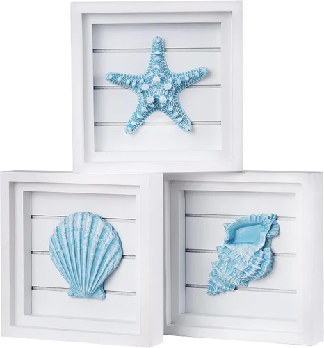 Vista 9 de LODOCAVE - Decoración 3D de pared de playa con diseño de conchas y estrellas de mar, 6.3 x 6.3 pulgadas Beach Theme Room & Beach House Decor