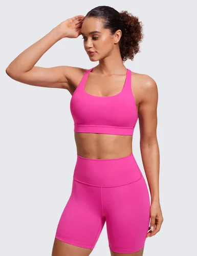 Vista 2 de CRZ YOGA - Top deportivo con tirantes delgados para mujer, brasier deportivo acolchado para yoga, entrenamiento y fitness, con espalda cruzada