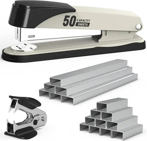 Vista 9 de Engrapadora de metal resistente con capacidad de 50 hojas con 1750 grapas y removedor de grapas, grapadoras de tira completa para escritorio, sin