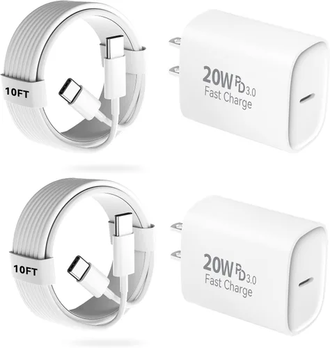 Vista 14 de Cargador para teléfono 17, 16, 15 Pro, carga rápida, 20 W, USB C, bloque de carga rápida con cargadores tipo C de 3 pies de largo, cable de carga